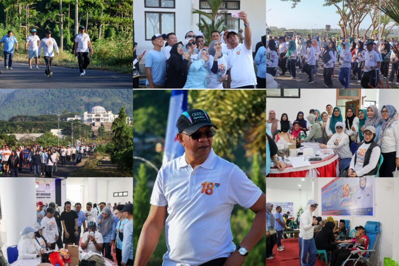 Tampak Bupati Oskar Manoppo Pimpin Kegiatan Jalan Sehat Dalam Rangka Peringatan HUT Boltim Ke-18 Serta Kegiatan Donor Darah 