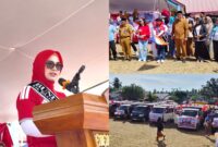 Tampak Bunda PAUD Kabupaten Boltim Ny Rosita Manoppo Pobela,SE,.M.Si Membuka Sekaligus Melepas Peserta Lomba Karnaval.